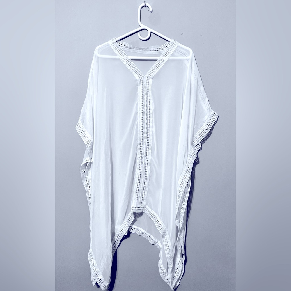 Shear white bathing suit cover